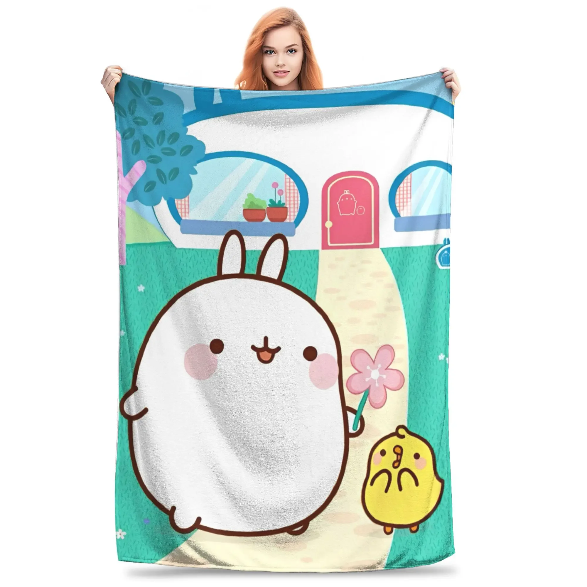 

Фланелевое одеяло Molang and Piupiu: легкое, дышащее, для летнего использования в кондиционированных помещениях, для дома и улицы, мягкое плюшевое покрывало