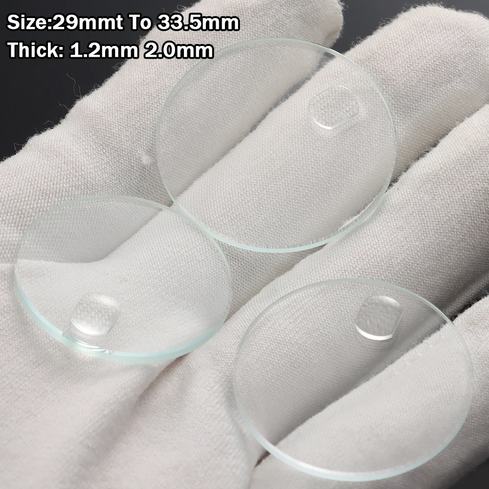 1.2mm 2.0mm with Date Window Bubble Magnifier Lens Thick Flat Mineral Watch Crystal 29mm to 33.5mm Round Glass Watch Accessories