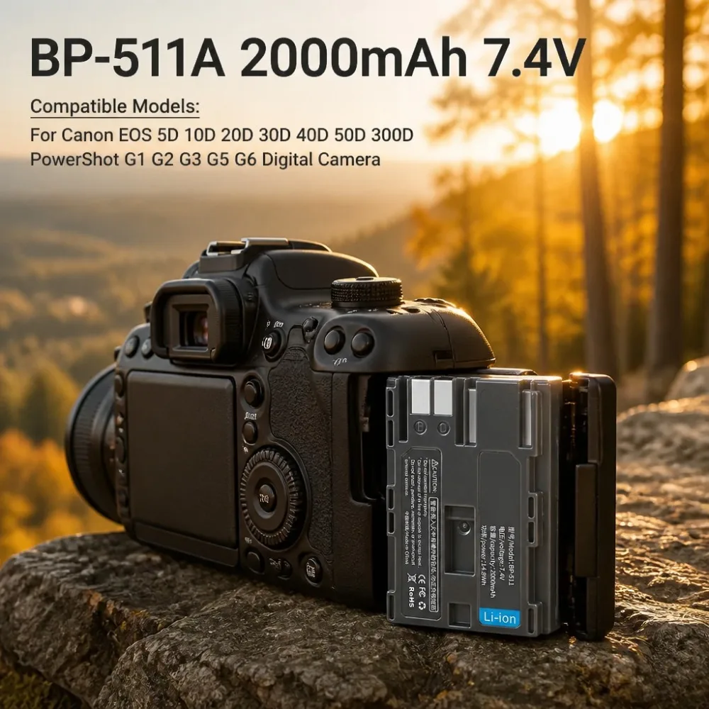 BP-511A 2000mAh 7.4V High-Quality Replacement Camera Battery For Canon EOS 5D 10D 20D 30D 40D 50D 300D PowerShot G1 G2 G3 G5 G6