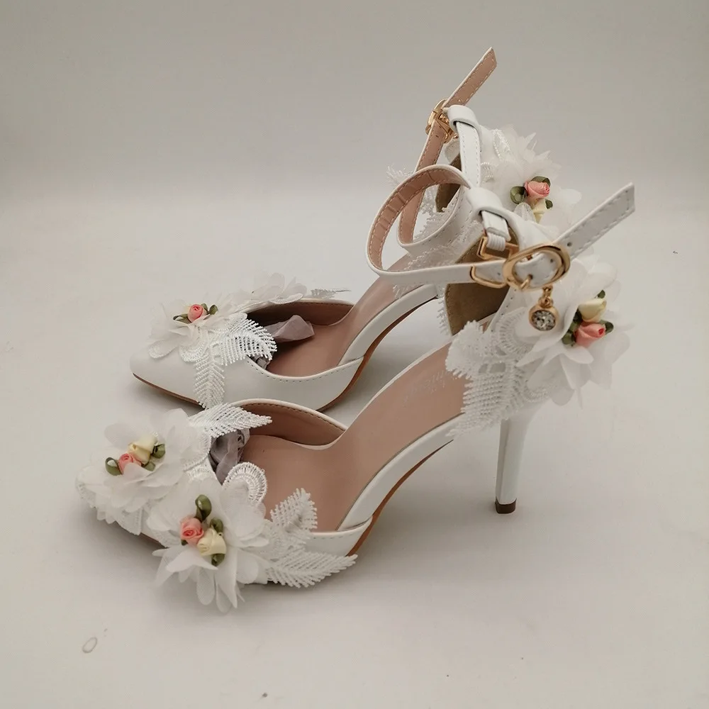 

Bloomsteps White Fine Heel Solid Color Viscose Shoes Buckle Spot Fashion Shoes Women Banquet Wedding High Heels