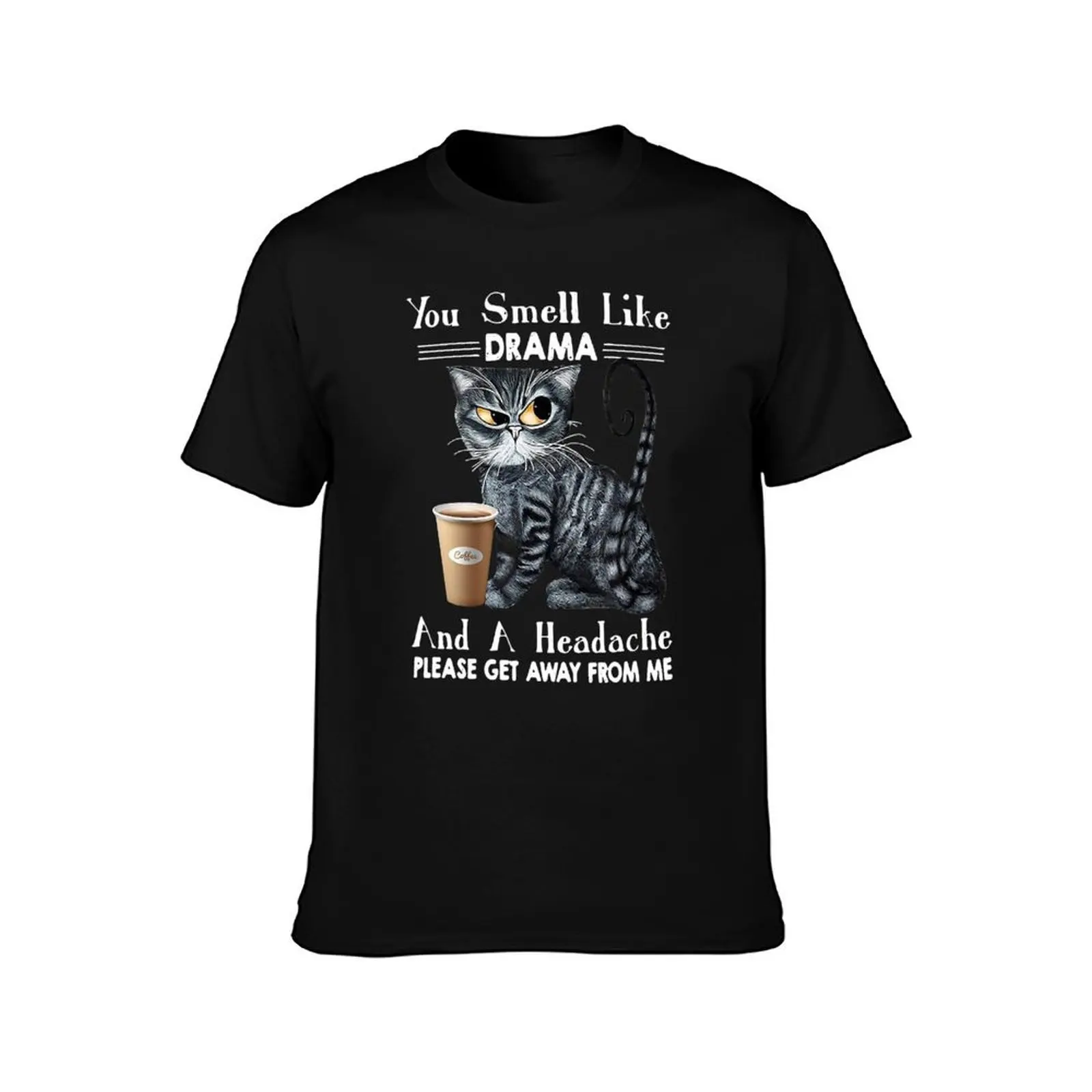 Black Cat You Smell Like Drama And A Headache T-Shirt, Summer Casual Cotton Tee, Oversized Streetwear Tops, Unisex Men Women