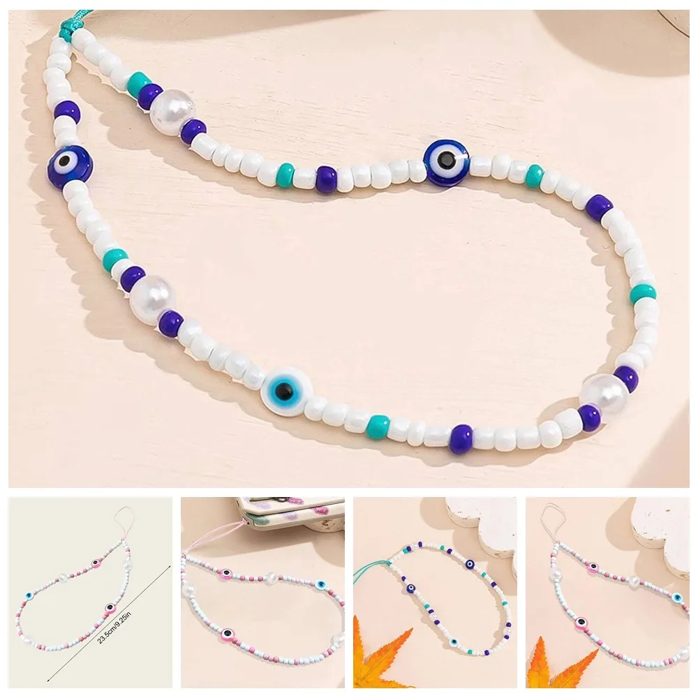 

Glass Rice Beads Blue Evil Eye Phone Chain Devil Eye Pink Fashion Cellphone Strap Vintage Blue Telephone Lanyard Keychain