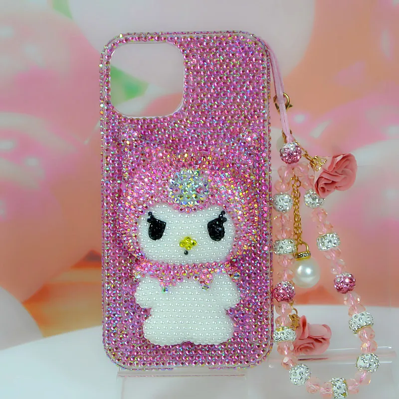 

Sanrio Anime Kuromi Kawaii New 2025 Iphone Phone Case for Iphone11-16Pro Max Pink Light Rose Red Rhinestones Girls Festival Gift