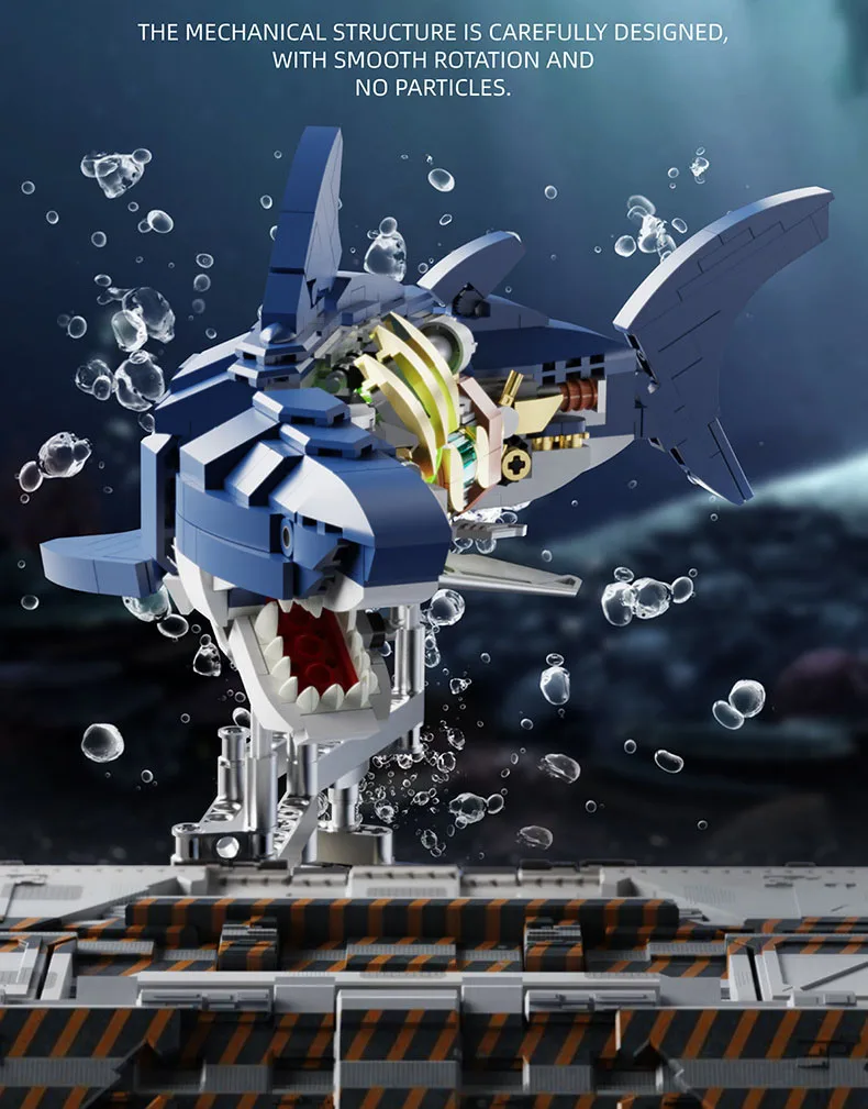 Idea Tiefsee-Kampf-Mecha-Fisch Baustein-Set Mechanischer Hai-Roboter Mech-Modell Bausteine Konstruktionsspielzeug Sammlung mit Licht – Detail 5