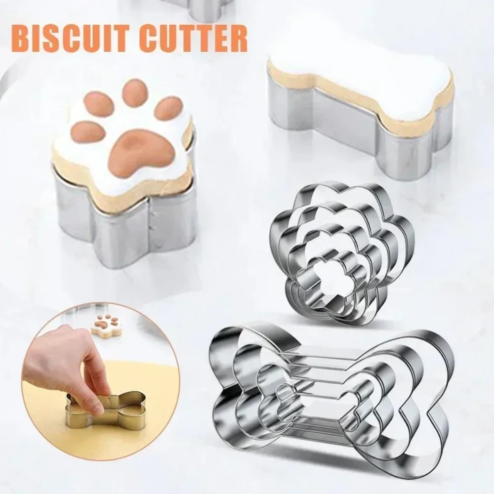 4pcs/set Cookie Cutter Pet Dog Bone Paw Shaped Stainless Steel Mold DIY Cake Sugarcraft Pastry Biscuit Mould Kitchen Baking Tool