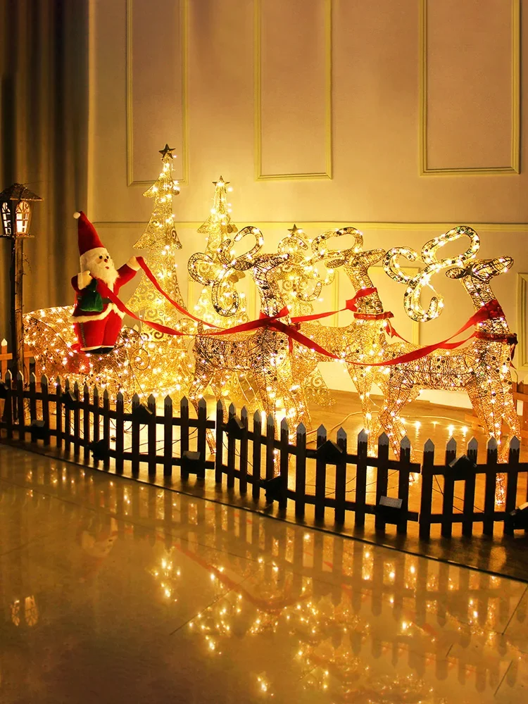 Christmas decoration package deer pulling cart scene hotel lobby shopping mall entrance large snowman old man scene decoration