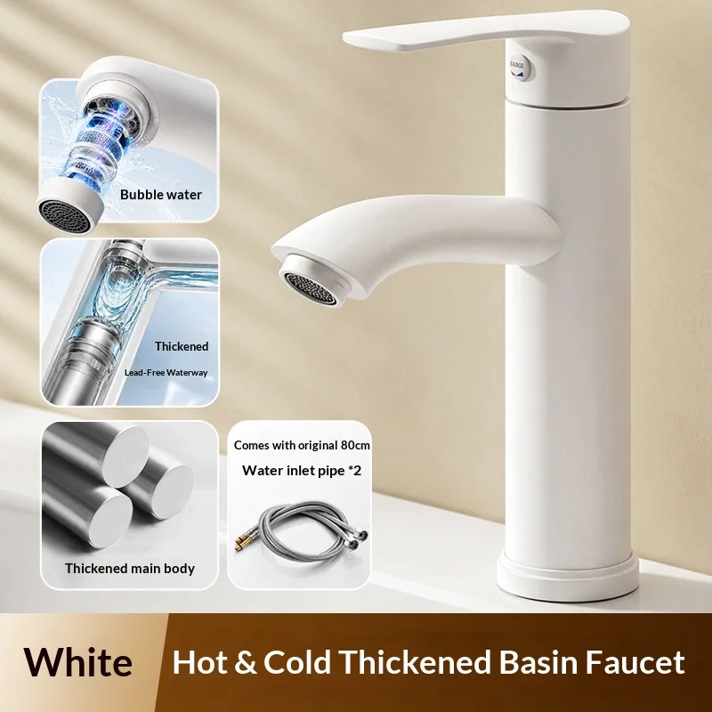 White Bathroom Basin Faucet Hot Cold Mixer Tap For Vanity Cabinet Washstand Hand Wash Sink Water Tap Bathroom Counter Fixture