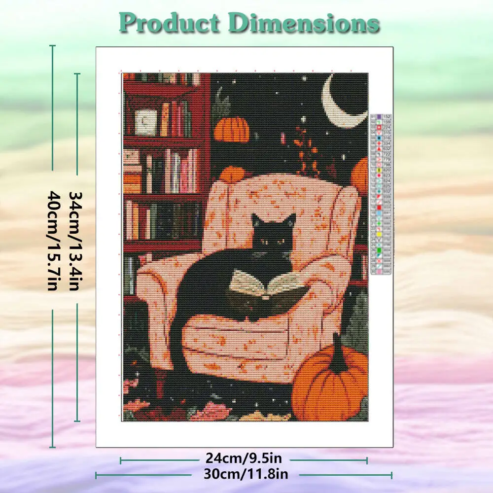 DIY Cross Stitch Reading Cat Full Printed New 2025 Cotton Fabric Handmade Craft Gift Cloth Cotton Thread Cartoon Decoration