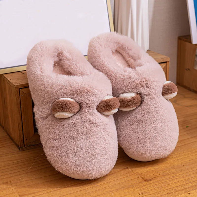 New Cotton Slippers Cute Furry Slides Non Slip Flats Women Autumn Winter Home Couples Thick Bottom Warm Plush Men Shoes