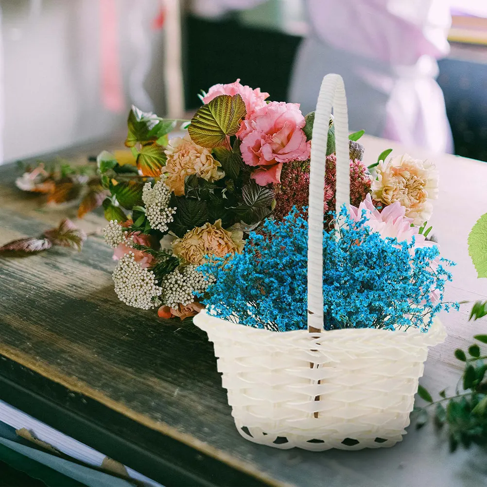 4Pcs Woven Rattan Flower Basket Multi-Purpose Storage Decorative Handheld Basket for Wedding Party Garden Home Decoration Photo