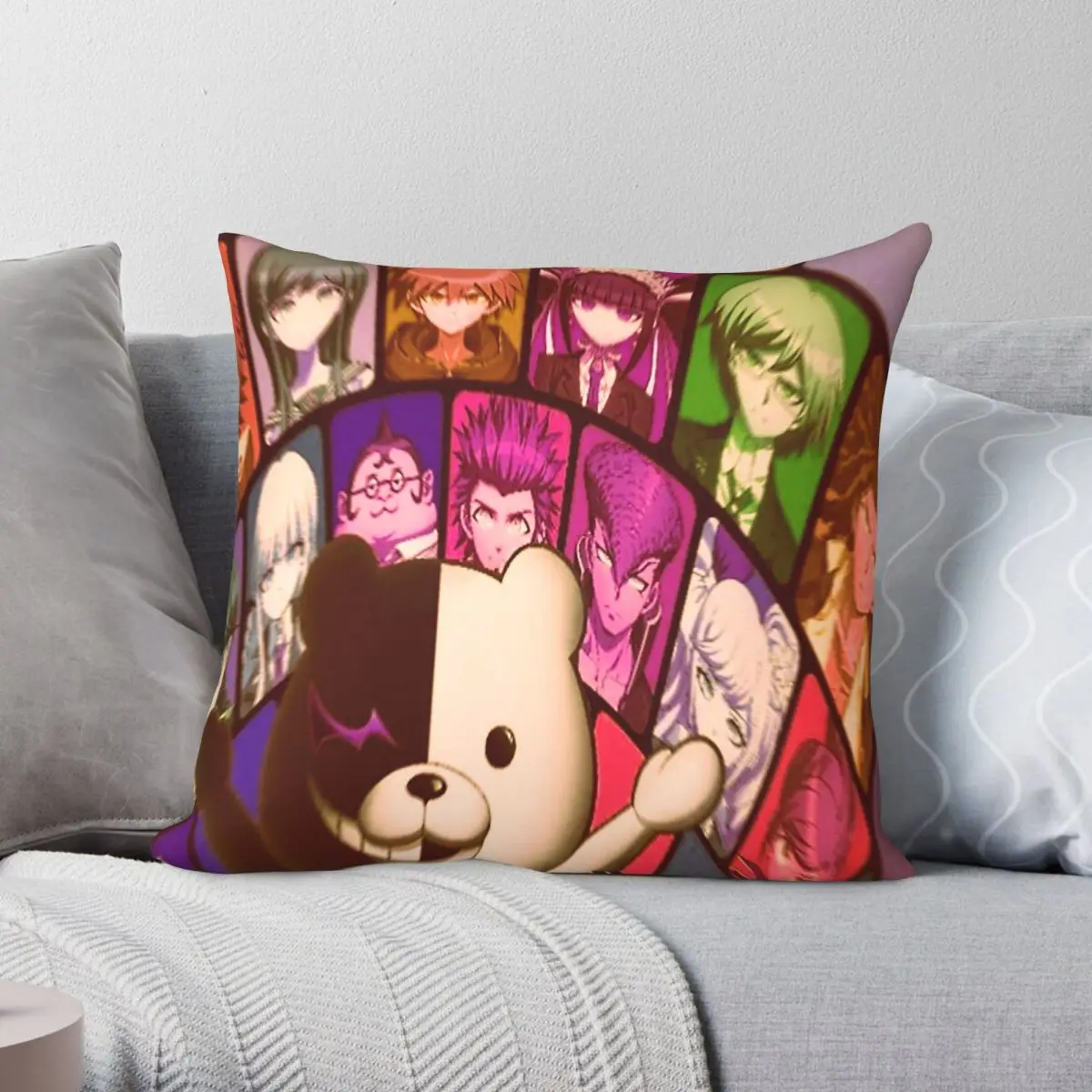 Danganronpa Monokuma Pillowcase Polyester Linen Velvet Creative Zip Decor Sofa Seater Cushion Cover Wholesale