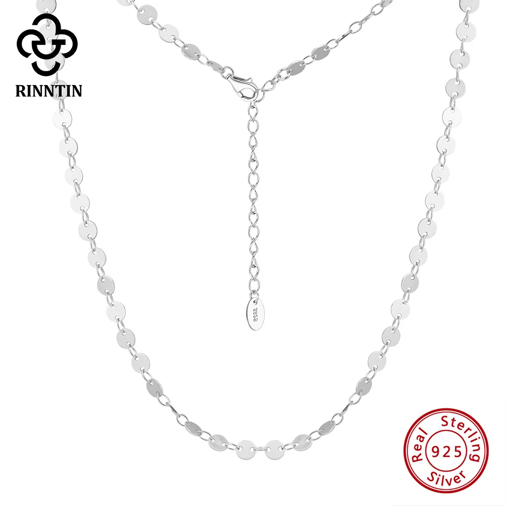 

Rinntin S925 Sterling Silver Sequined Necklace for Women Fashion Choker Necklaces Ladies Neck Chain Collares Luxury Jewelry SC80