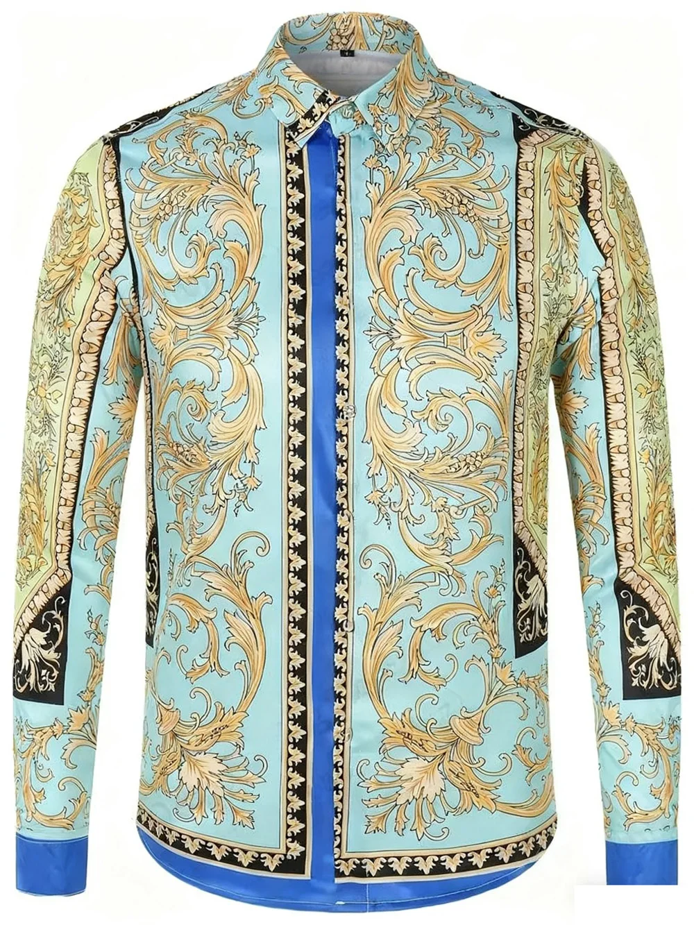 Mens Single-Breasted Casual Business Long Sleeve Shirt European European Palace Pattern Plant Vineman 3d Print Hawaiian Shirt