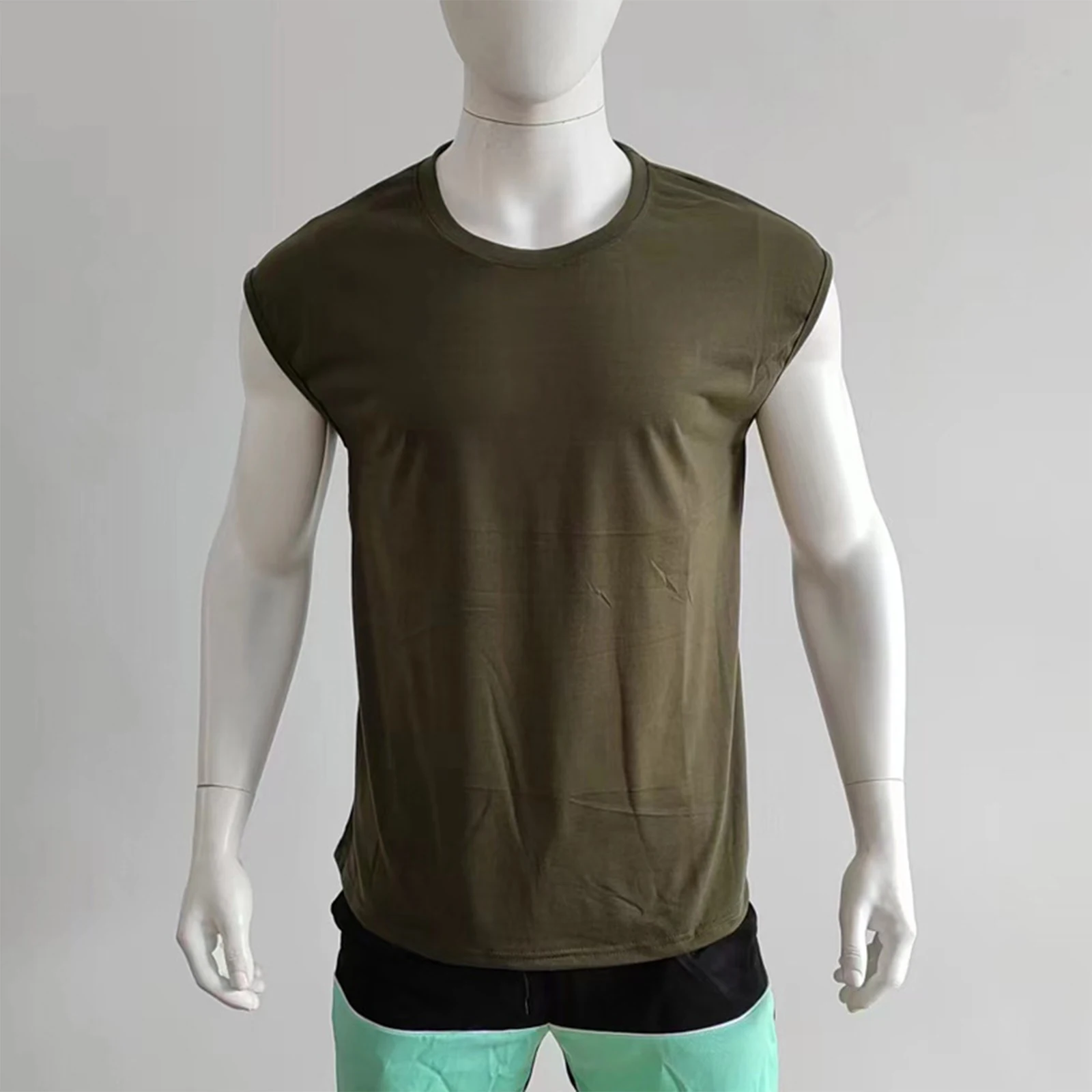 Mens Solid Color Workout Running Tops Casual Round Neck Vest Tops Sleeveless T-Shirt  Vest Vacation Travel Sports Vest