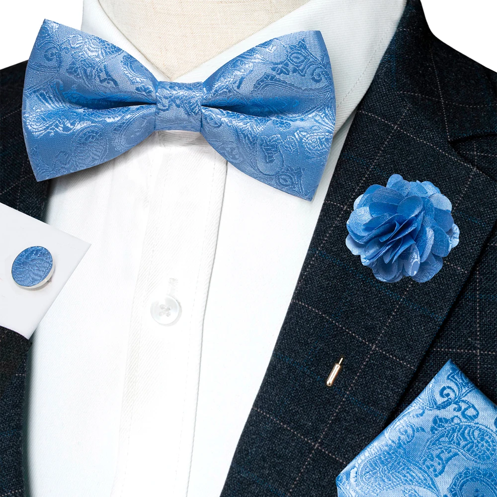 Champagner-Seiden-Jacquard-Paisley-Fliege für Herren, Brosche, Einstecktuch, Manschettenknöpfe-Set, vorgebundene Fliege mit Schmetterlingsknoten für Männer, Hochzeit, Geschäft – Detail 11