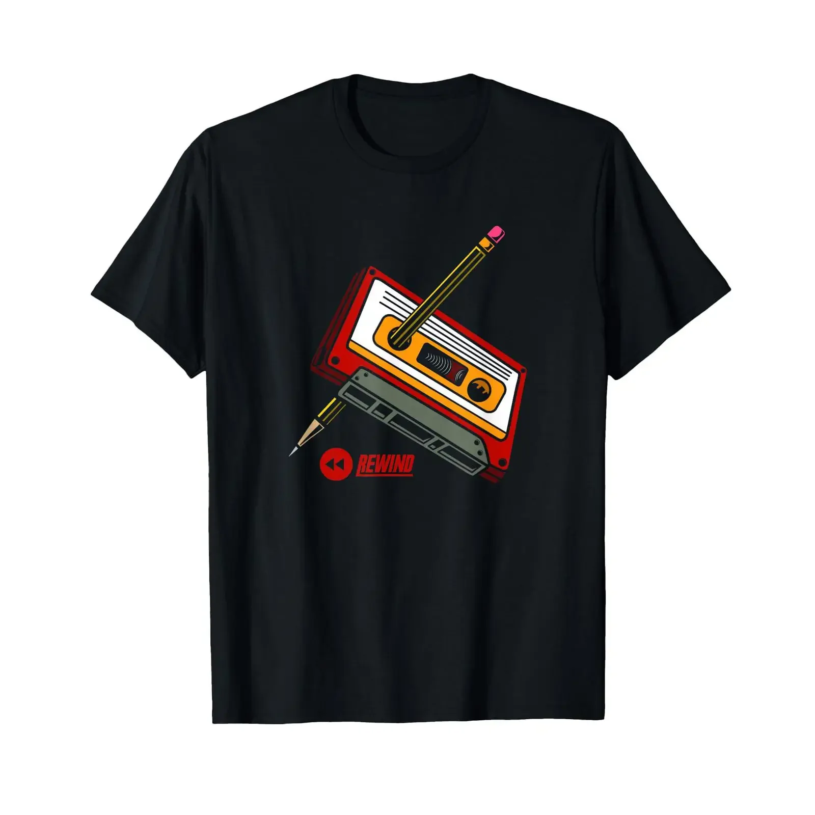 Cassette Tape Rewind T Shirt vintage Washed Top For Everyday Wear Unisex graphic homme Casual Breathable Slightly