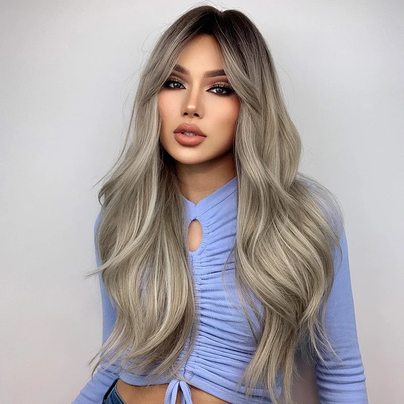 Synthetic Anime Cosplay Wig Long Big Wavy Long Wavy Hair Black to Blonde Gray For Women Popular Spring Daily Use Natural Hair