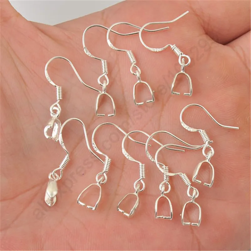 Wholesale 100PCS  Hooks Earrings Pinch Bail 925 Sterling Silver Earring Earwire 24 Hours Handle Fast Deliver