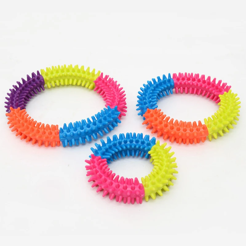 CAWAYI KENNEL TPR Rubber Thorn Ring Toys Rainbow Color Chew Toys for Small Large Dogs Pet Puppy Grinding Teeth Toys Supplies