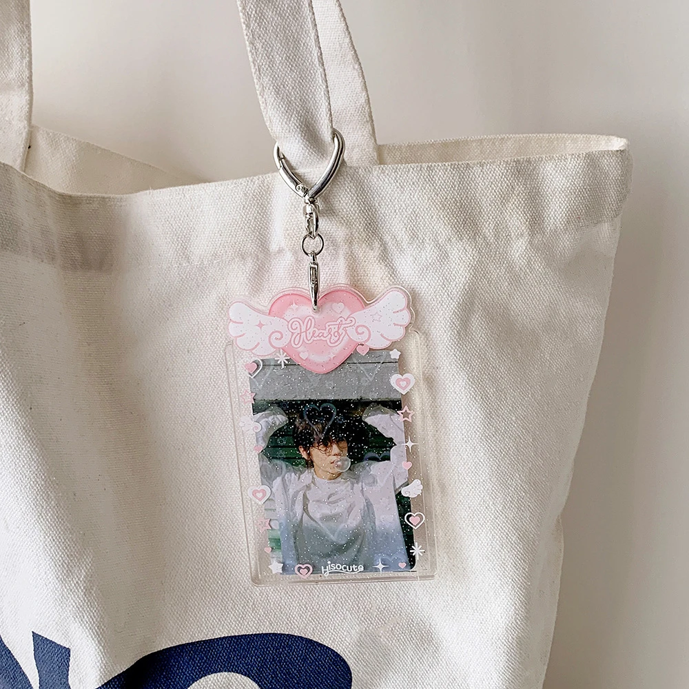 Acrylic Card Cover Photocard Holder Hanging Decoration With Keychain Photo Photocard Frame Idol Photo Card Love Heart Pendant