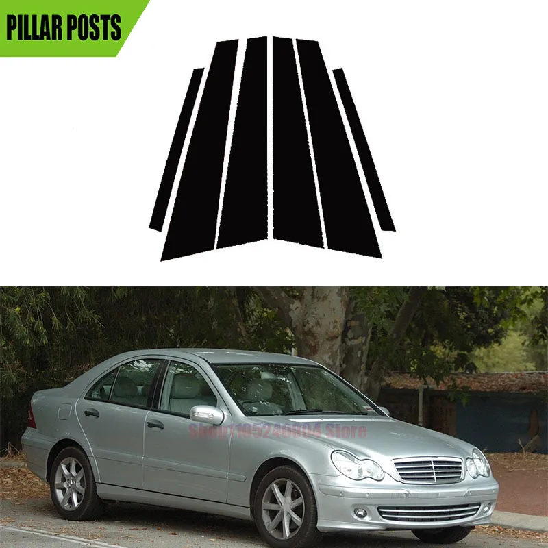 

Glossy Black Pillar Posts Fit For Mercedes-Benz C-Class (W203) 2001-2006 2007 Door Window Trim Decoartiver Sticker Cover 6Pcs