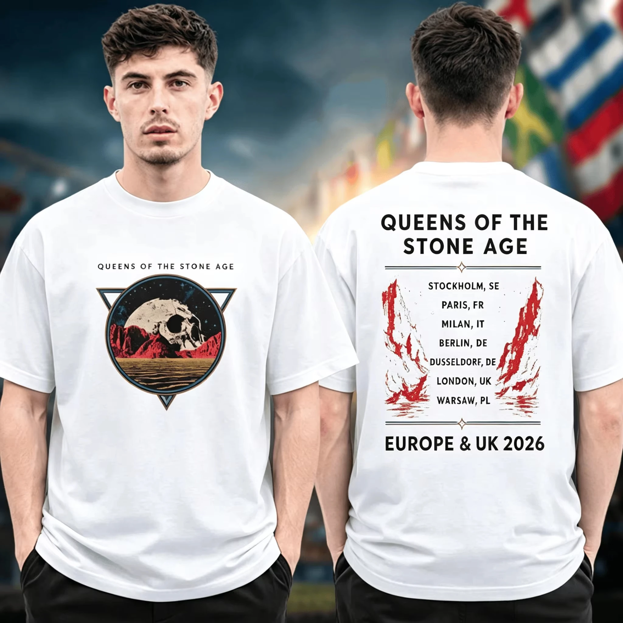 Queens of The Stone Age QOTSA Merch Europe and UK Tour 2026 Planet Skull Tour Tshirt Cotton Unisex Men‘s Women's T-Shirt Y2k Tee
