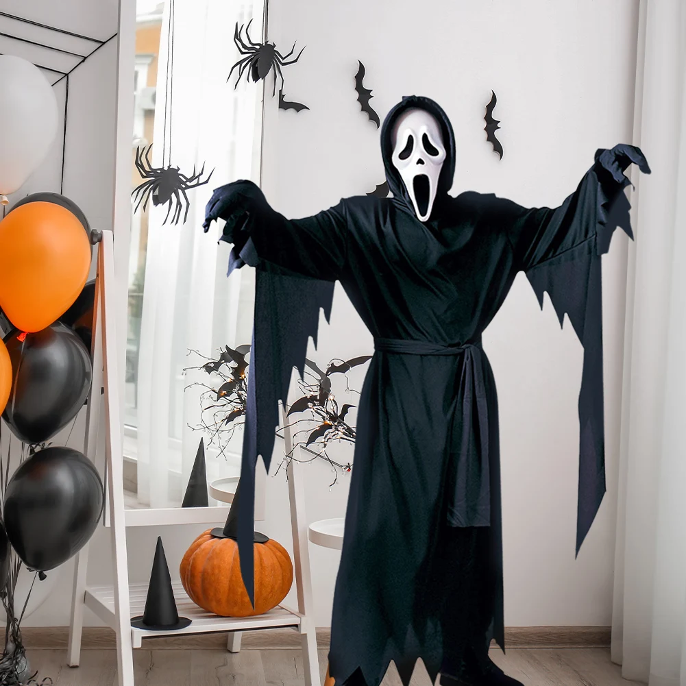 Disfraz de cara de fantasma de Halloween para niños y adultos con máscara disfraz de cara de fantasma disfraz de cara de fantasma de muerte de terror disfraz de fiesta de Halloween