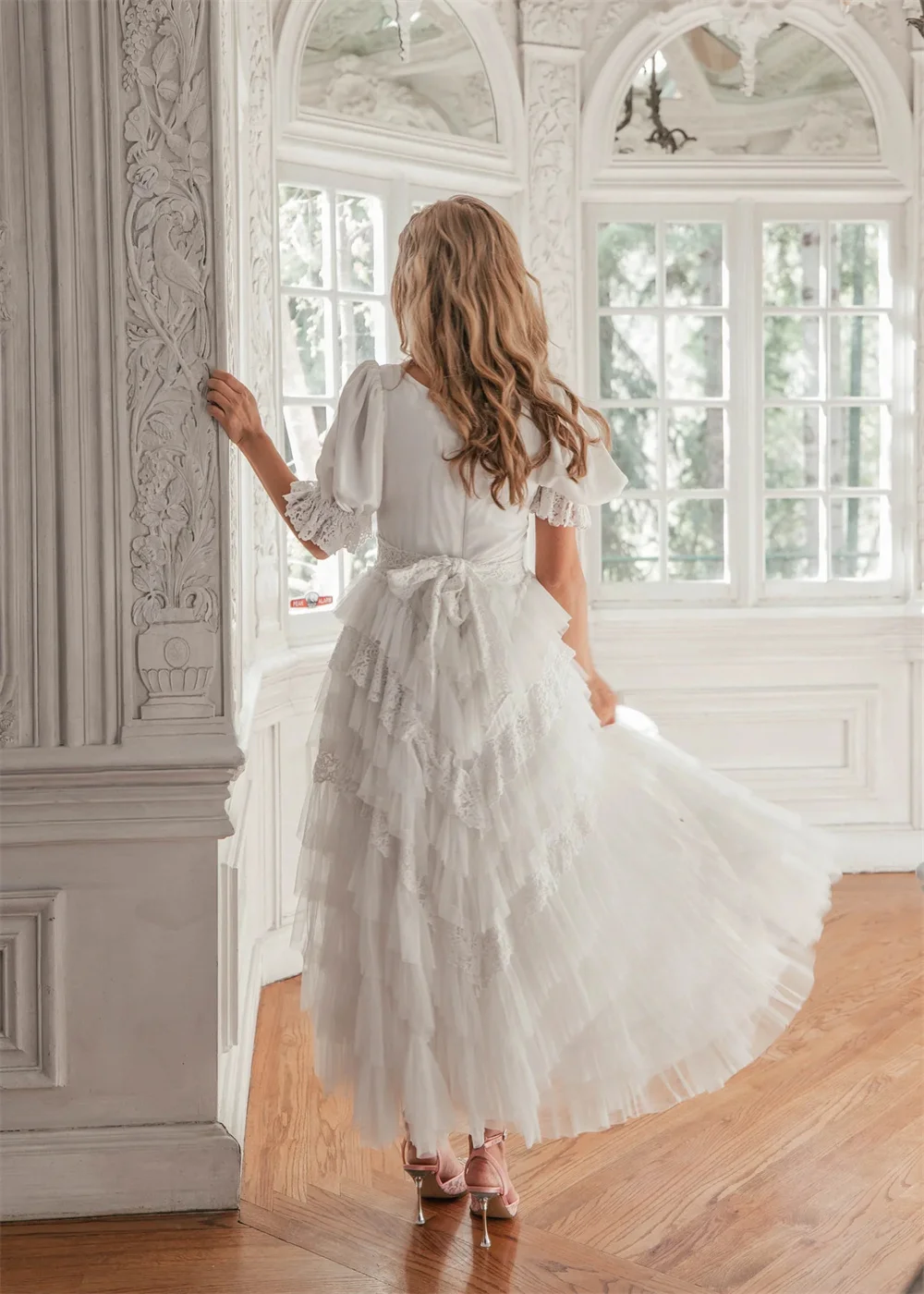 Jessica-Robe de Rhblanche en dentelle et tulle, tenue de soirée princesse, pour occasions formelles et mariage