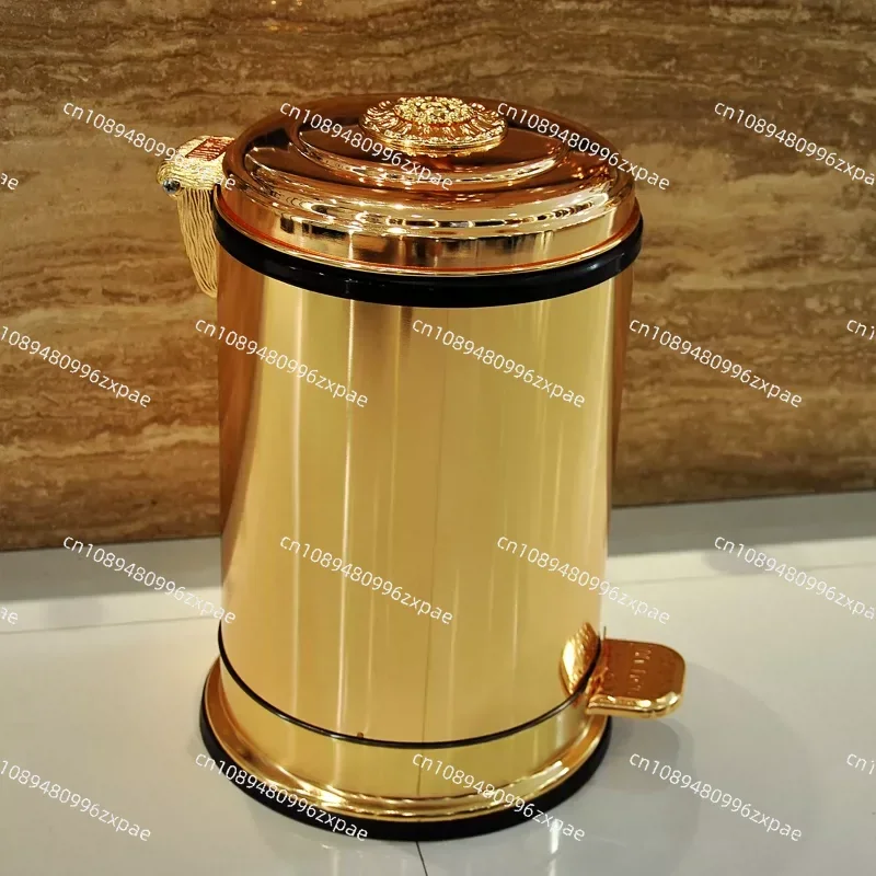 6/10L European Luxury Trash Bin Home Living Room  Bathroom Kitchen TrashHigh-end Gold Stainless Steel Metal Foot Pedal Trash Can