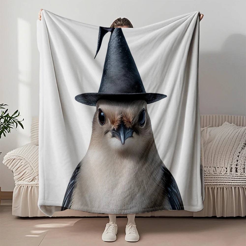 

Flannel Cozy Multi-use Blanket Bohemian Waxwing Wearing Halloween Modern Minimalist Premium Bedding Comforter Anti-pilling