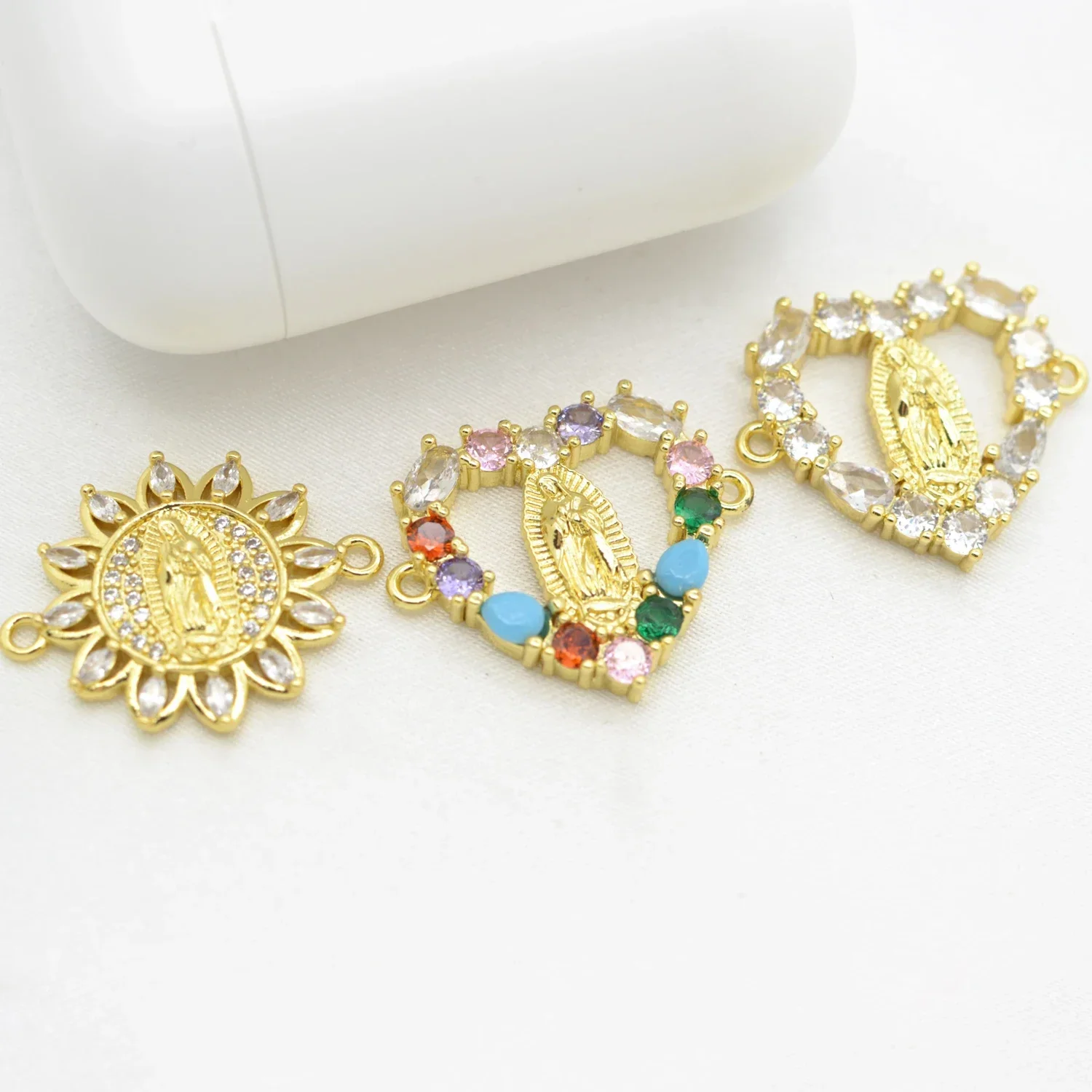 

Religion Virgin Mary Heart Connector for Jewelry Making Supplies Eyes Flowers Elephant Hooks Clasps Fastener DIY Accessories