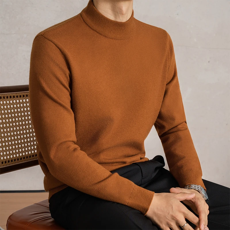 

Good Quality Men Wool Blend Basic Clothes 2025 Winter Classic Mock Neck Thick Sweater Long Sleeve Warm Jumper Pullover Knit Tops