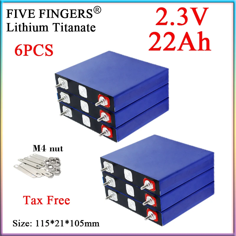 6PCS New 2.3V 22Ah Lithium Titanate LTO Battery Good Low-Temperature Performance For 12V 24V E-scooter RV Speaker Car Motor DIY