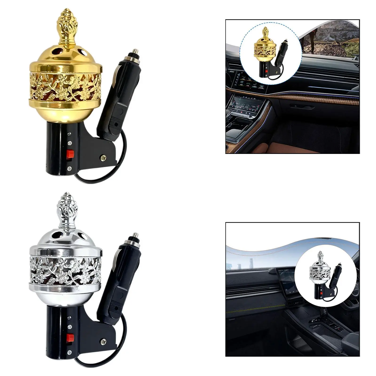 Car Scent Diffuser Electric Incense Burner Iron Portable Incense Stick Holder for Calm Commuting