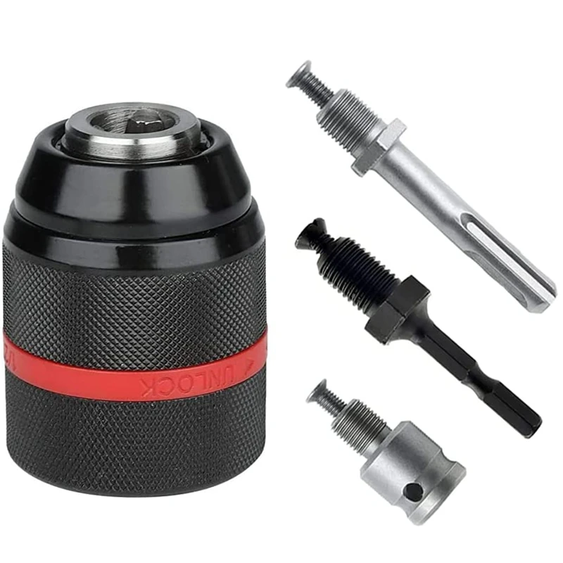 

4 Piece 1/2-20UNF 1.5-13Mm Keyless Drill Chuck Hex Shank/SDS/Socket Square Female Adaptor Hardware Tool Drill Chuck Metal