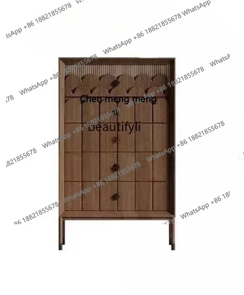 

French retro solid wood creative bucket cabinet, living room wall locker, antique ash wood simple storage cabinet customization