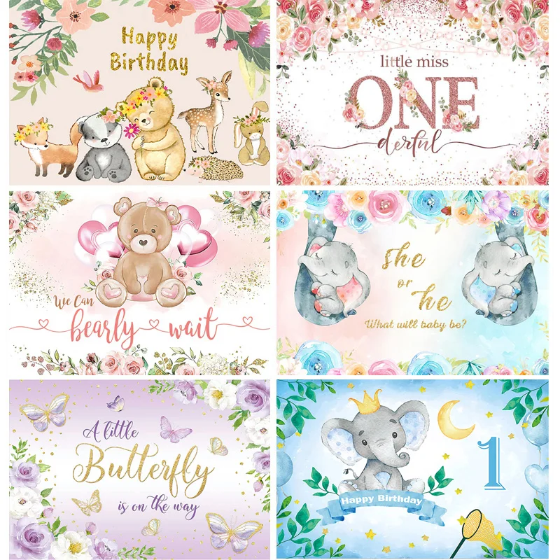 

Happy Birthday Party Wild One Photography Backdrops Props Newborn Baby Animals Elephant Safari Photo Studio Background WP-43