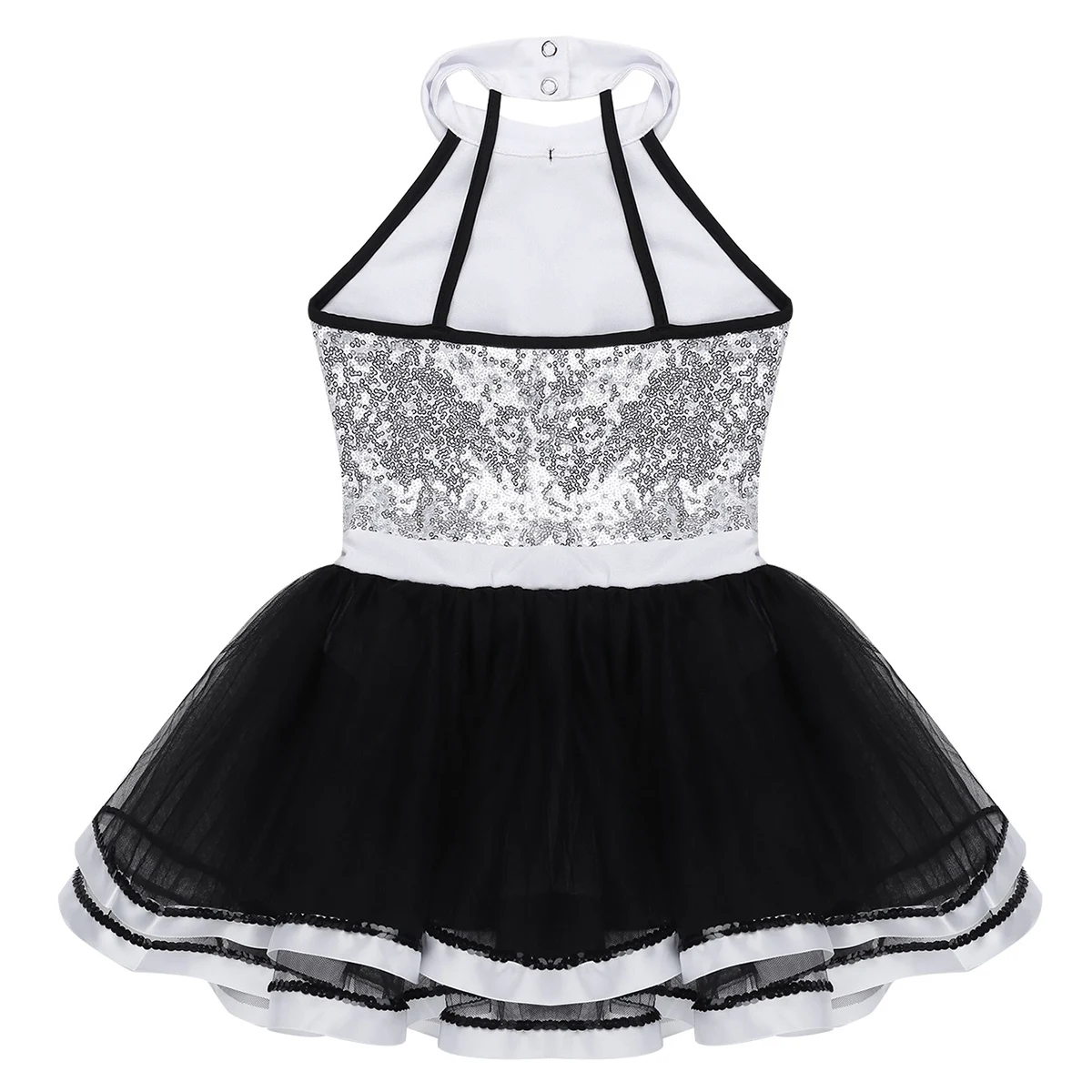 TiaoBug Kids Sleeveless Shiny Sequins Mesh Tutu Ballet Dress Girls Gymnastics Leotard Children Modern Performance Dance Costume