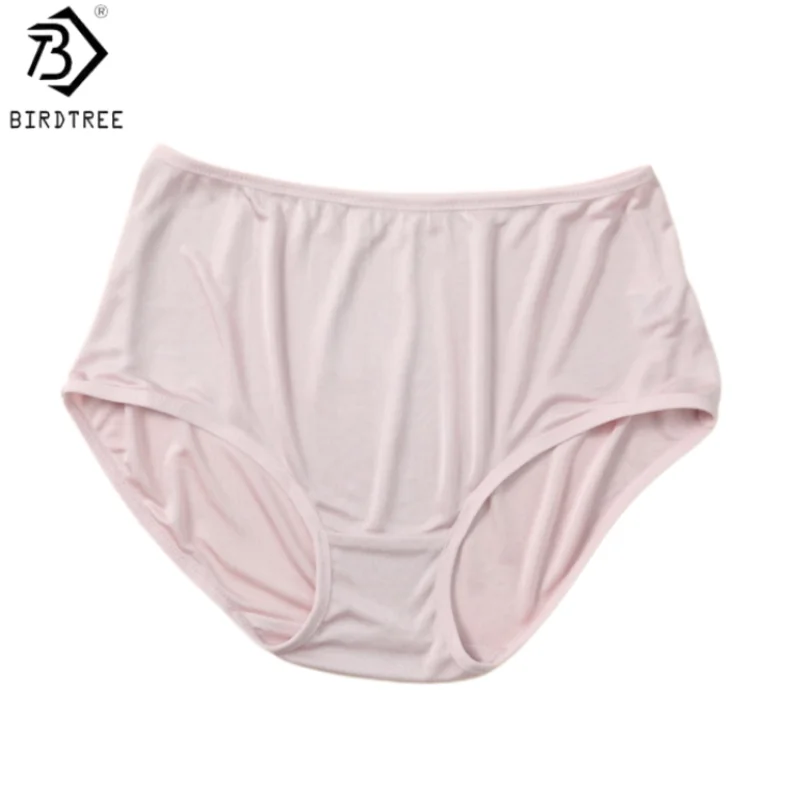 Birdtree, 2PCS 100% Silk Briefs, Women High-waist Underpants, Soft Solid Knitted Breathable Brief, 2026 Spring New A62422JF