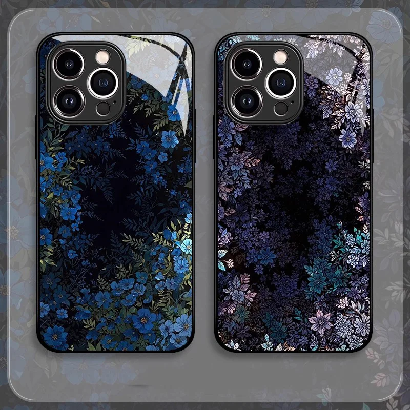 Fiori in fiore pieno Custodia per telefono in vetro temperato per iphone 17 17pro air 16 16e 15 14 11 12 13 pro max plus cover coque