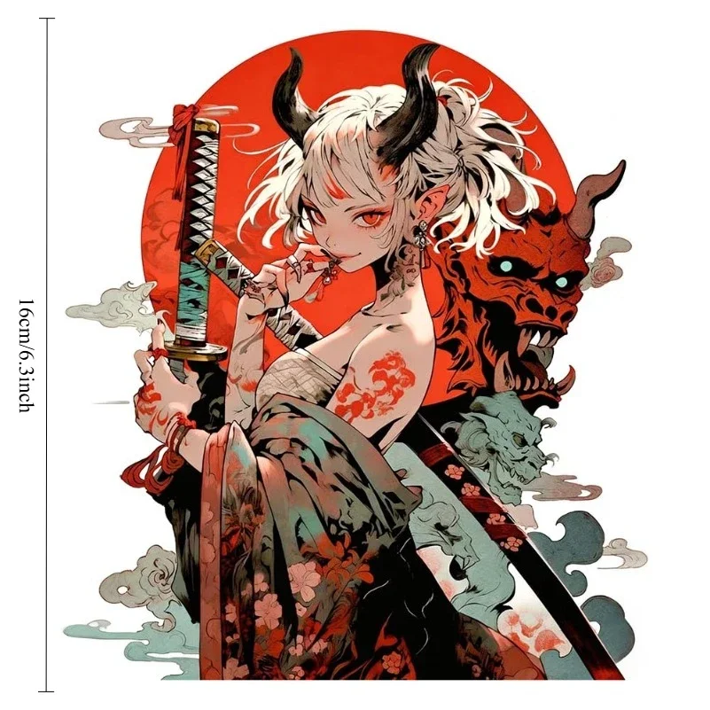 1Pc Japanese Demon Samurai Anime Girl Vinyl Sticker, Waterproof UV Resistant Decal for Car Motorcycle Window Decor, Holiday Gift