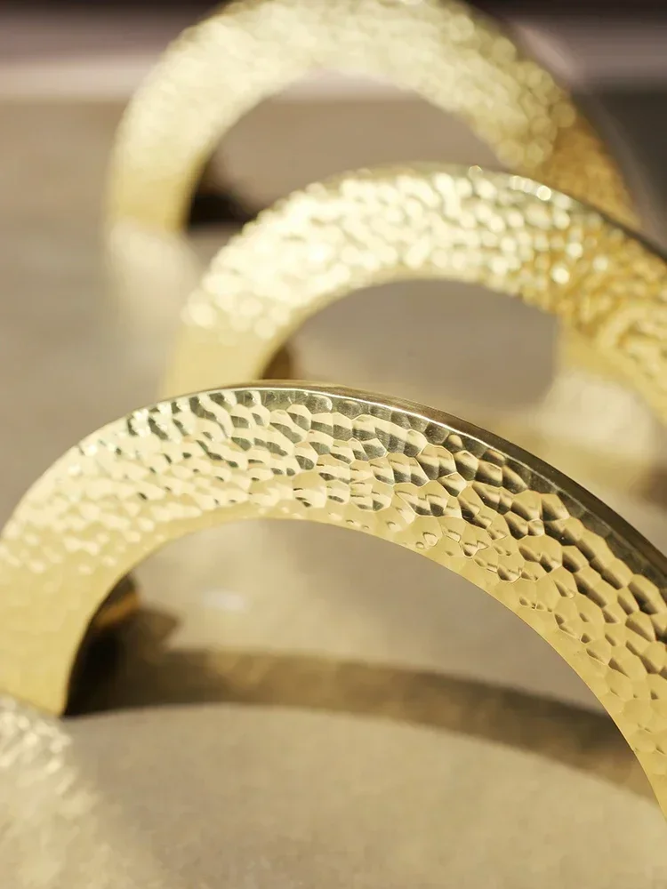 Handmade Hammer Pattern Brass Cabinet Door Handles Light Luxury Wardrobe Simple Golden Half Round Handles for Furniture