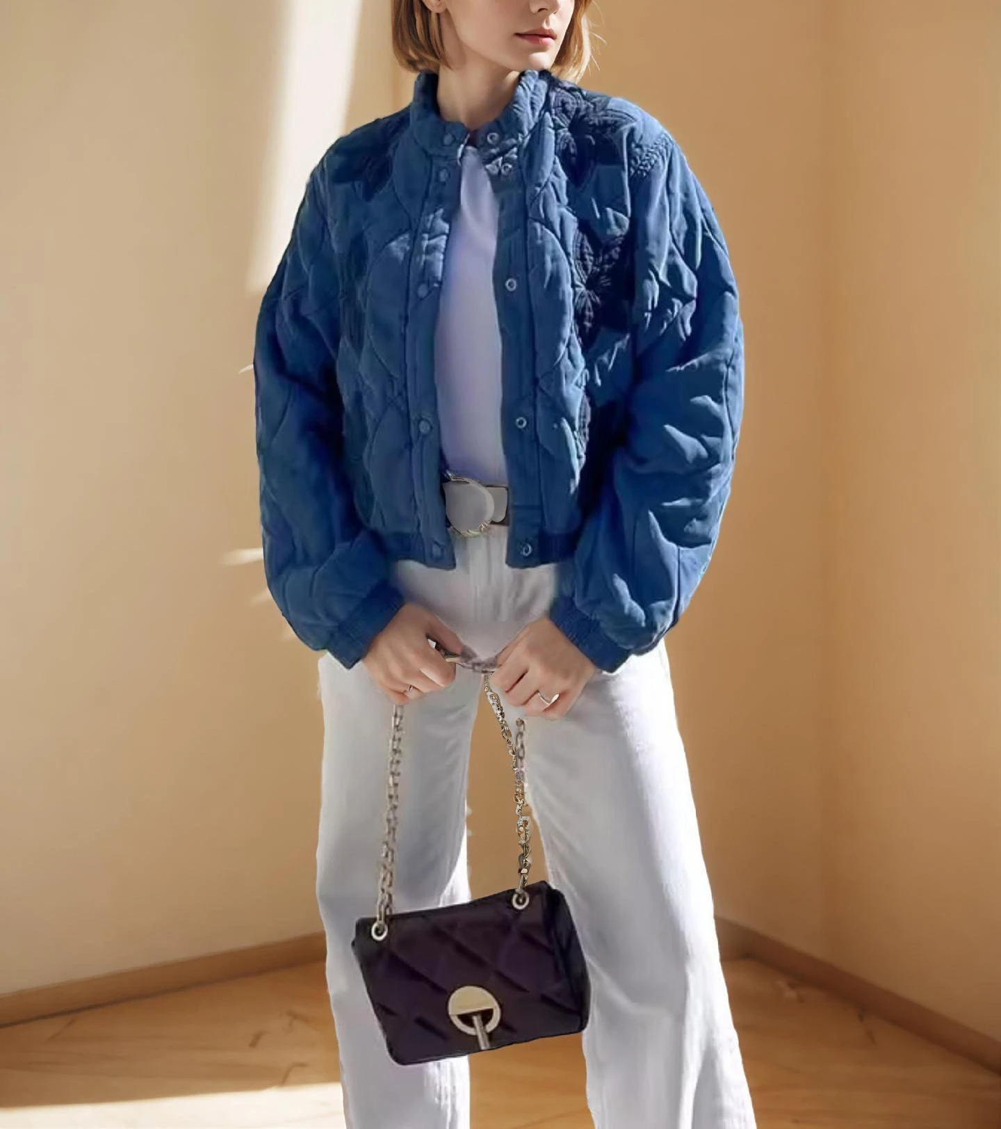 Women's 2025 Winter Small Stand Collar Single-Breasted Long-Sleeve Embroidered Cotton Coat