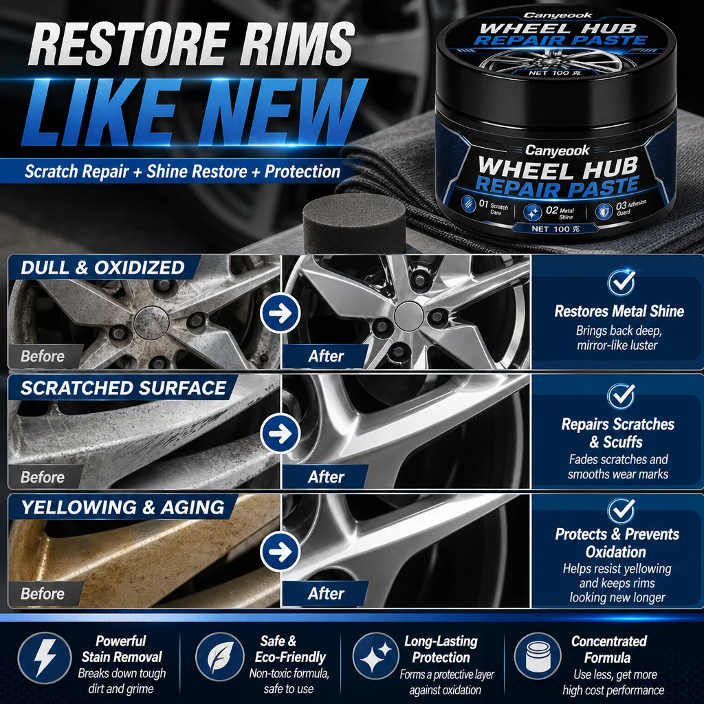 CANYEOOK Wheel Hub Repair Paste 100g - Fix Scratches Scuffs Restore Metal Shine Anti-Oxidation for Alloy Steel Rims