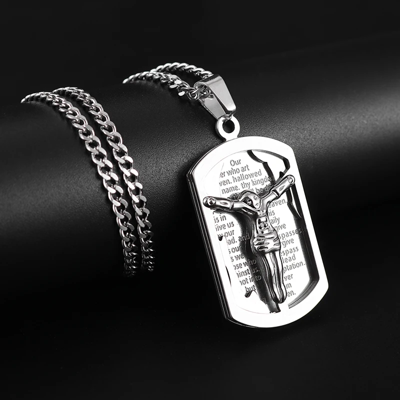 Stainless Steel Religious Faith Bible Jesus Pendant Necklace Amulet Accessories Suitable for Men and Women As Blessing Jewelry image 4