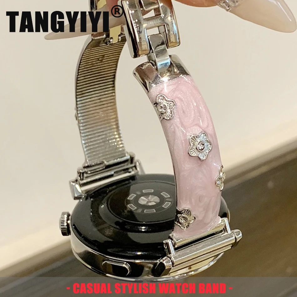 

Ремешок для часов 18/20/22 мм для Samsung Galaxy Watch 8/7/4 6 Classic 5 Pro, металлический браслет с цветочным узором и эпоксидной смолой, ремешок для Amazfit GTS