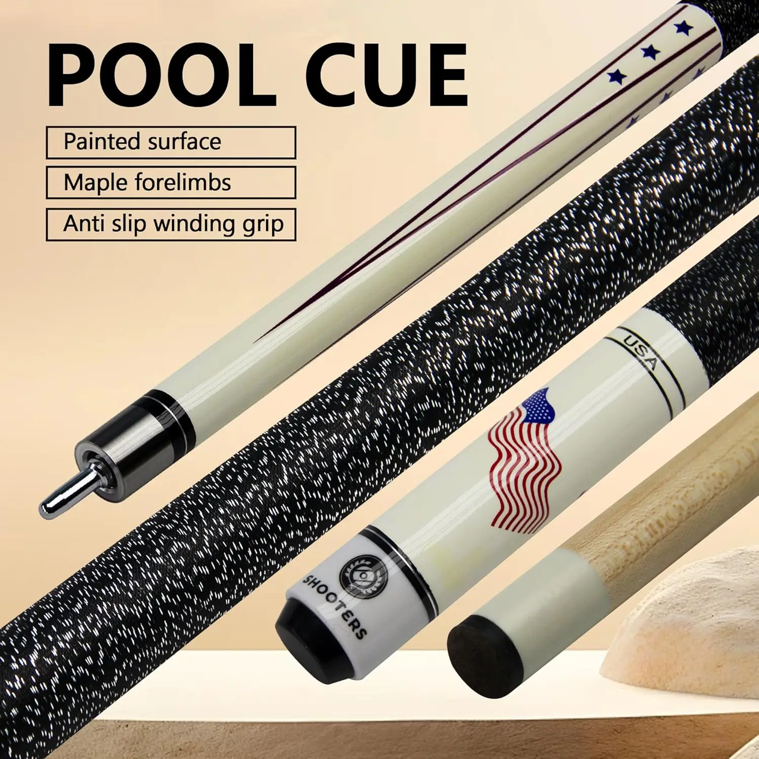 hit product1/2 Split Maple Pool Cue 13mm Tip USA Flag Pattern Anti-Slip Winding Grip Billiard Cue