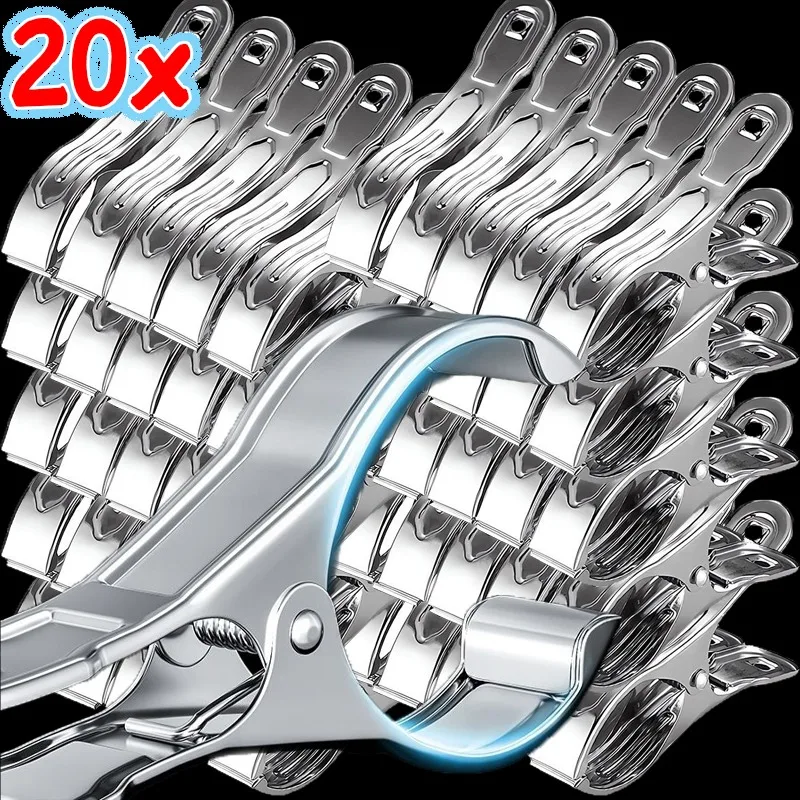 1/20 unidades de pinzas de metal para ropa, clips de acero inoxidable para toallas de piscina, abrazaderas de resorte para ropa, soportes para pinzas de almacenamiento de ropa