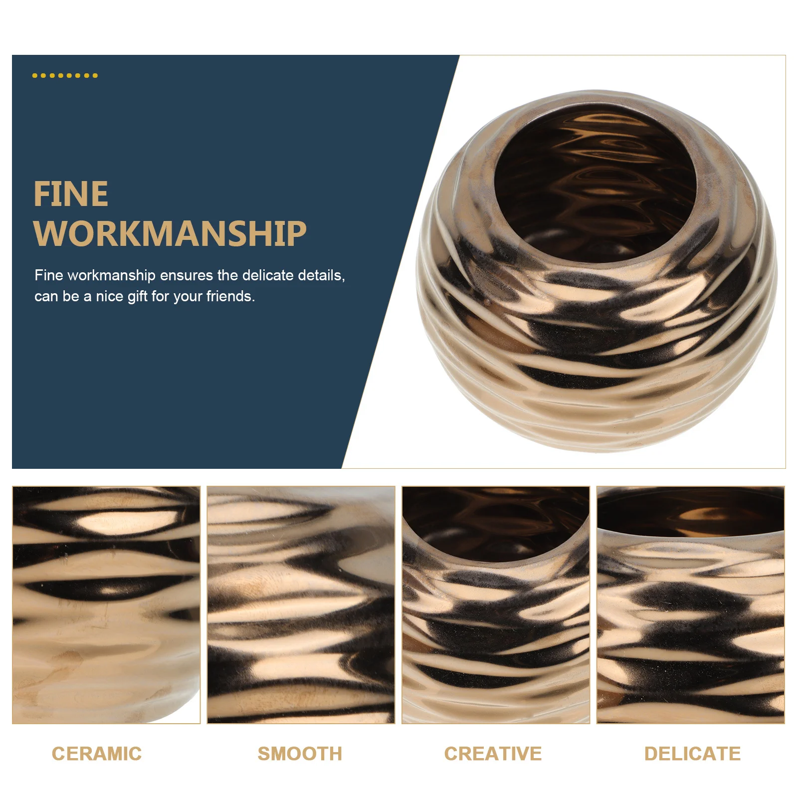 

Gilded Ceramic Flower Vase Round Hydroponics Vase Decorative Floral Arrangement Container Desktop Dried Flower Pot Home Office