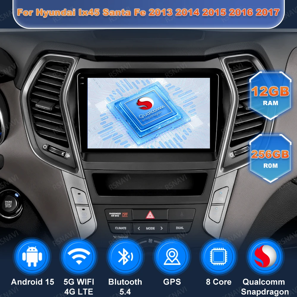 Car Radio Andoird 15 For Hyundai Ix45 Santa Fe 2013 2014 2015 2016 2017 4G LTE DVD Navigation Viedo Player Wireless Carplay Auto